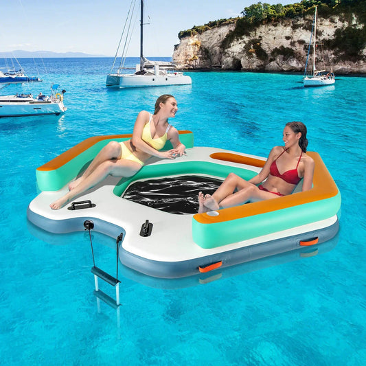 8.7 ft Inflatable Dock with Mesh Lounge by DirectDeals, teal and orange rails on Tampa Home & Garden Store