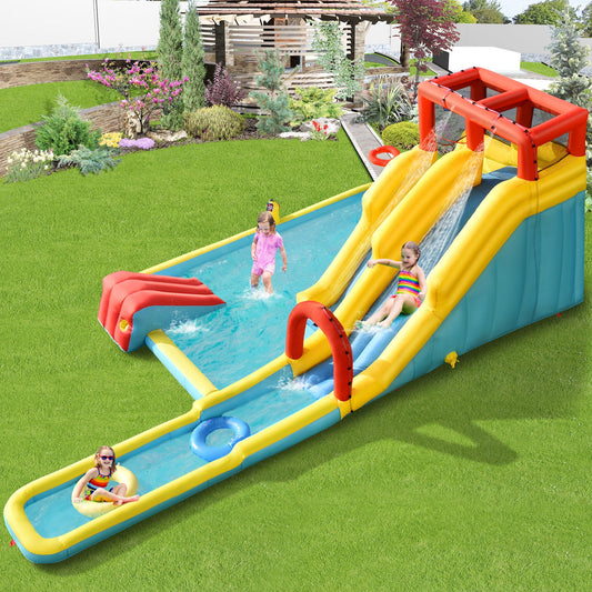 7-in-1 Inflatable Dual Slide Water Park Bounce House With 680W Blower - Tampa Home & Garden Store