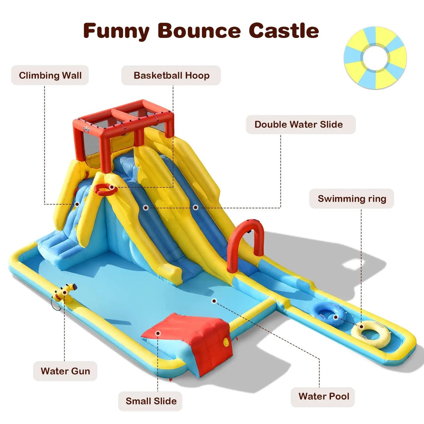 Seven-in-one inflatable water park with dual slides, climbing wall and pool DirectDeals on Tampa Home & Garden Store