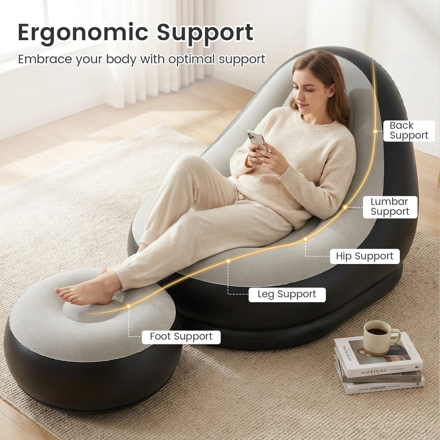 Grey Inflatable Lounge Sofa with Ottoman by DirectDeals, ergonomic back and leg support on Tampa Home & Garden Store