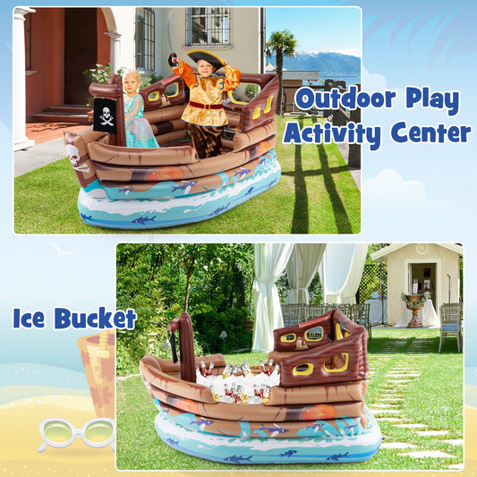 Inflatable Pirate Ship Playhouse with Built-in Motor and Inflatable Toy Sword-Brown - Tampa Home & Garden Store