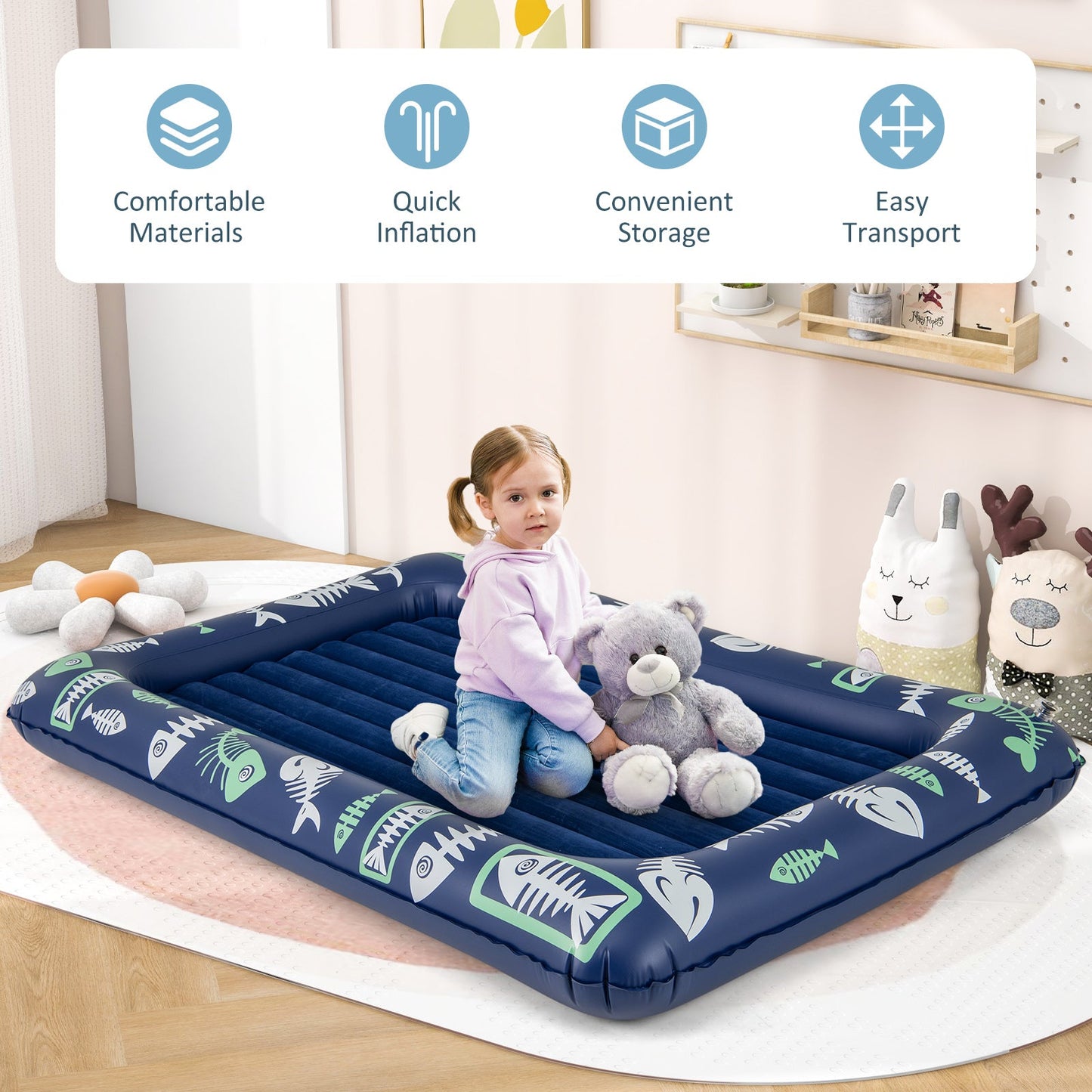 Inflatable Toddler Travel Bed with Electric Pump and Raised Bed Rails - Tampa Home & Garden Store