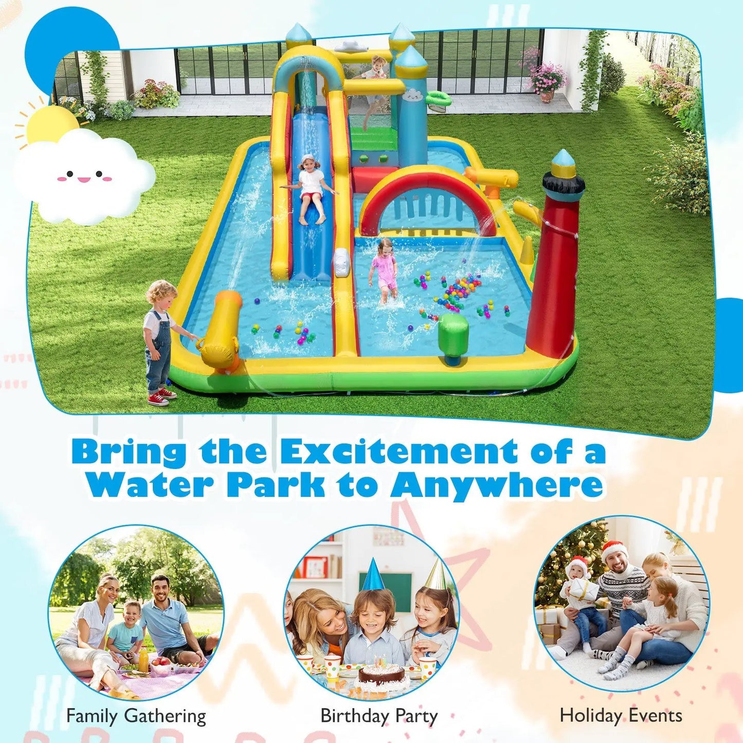 Inflatable Water Slide Giant Park with Long Slide DirectDeals colorful backyard slide on Tampa Home & Garden Store