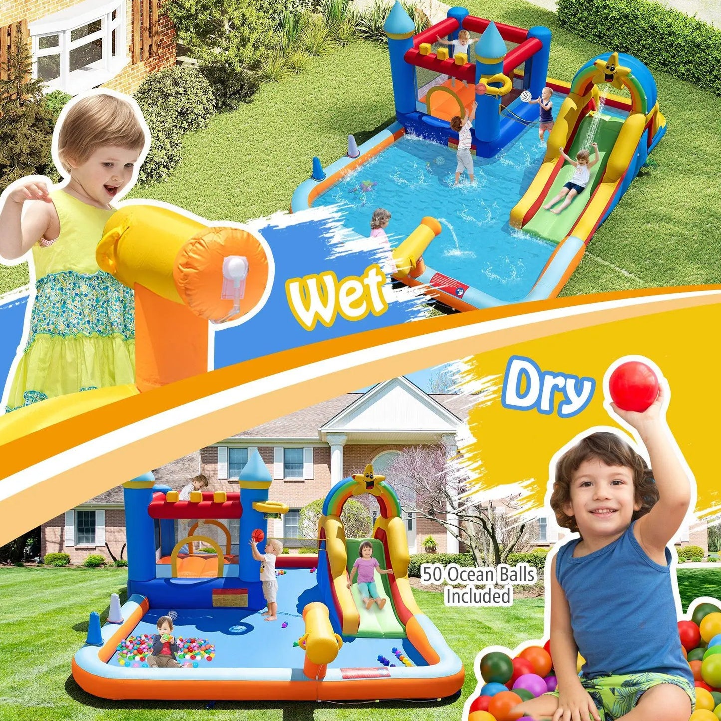 Inflatable water park slide with climbing wall blue/orange kids in pool DirectDeals on Tampa Home & Garden Store
