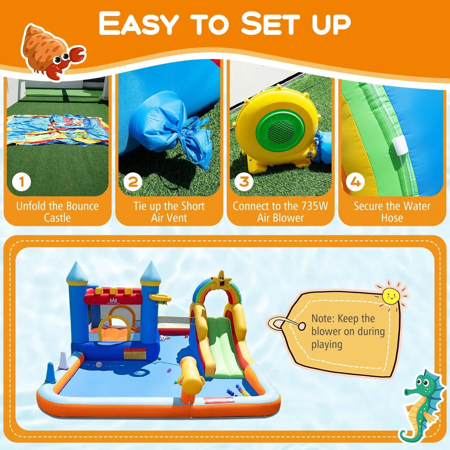Inflatable Slide Park with Climbing Wall, DirectDeals, 735W blower, colorful outdoor water park on Tampa Home & Garden Store