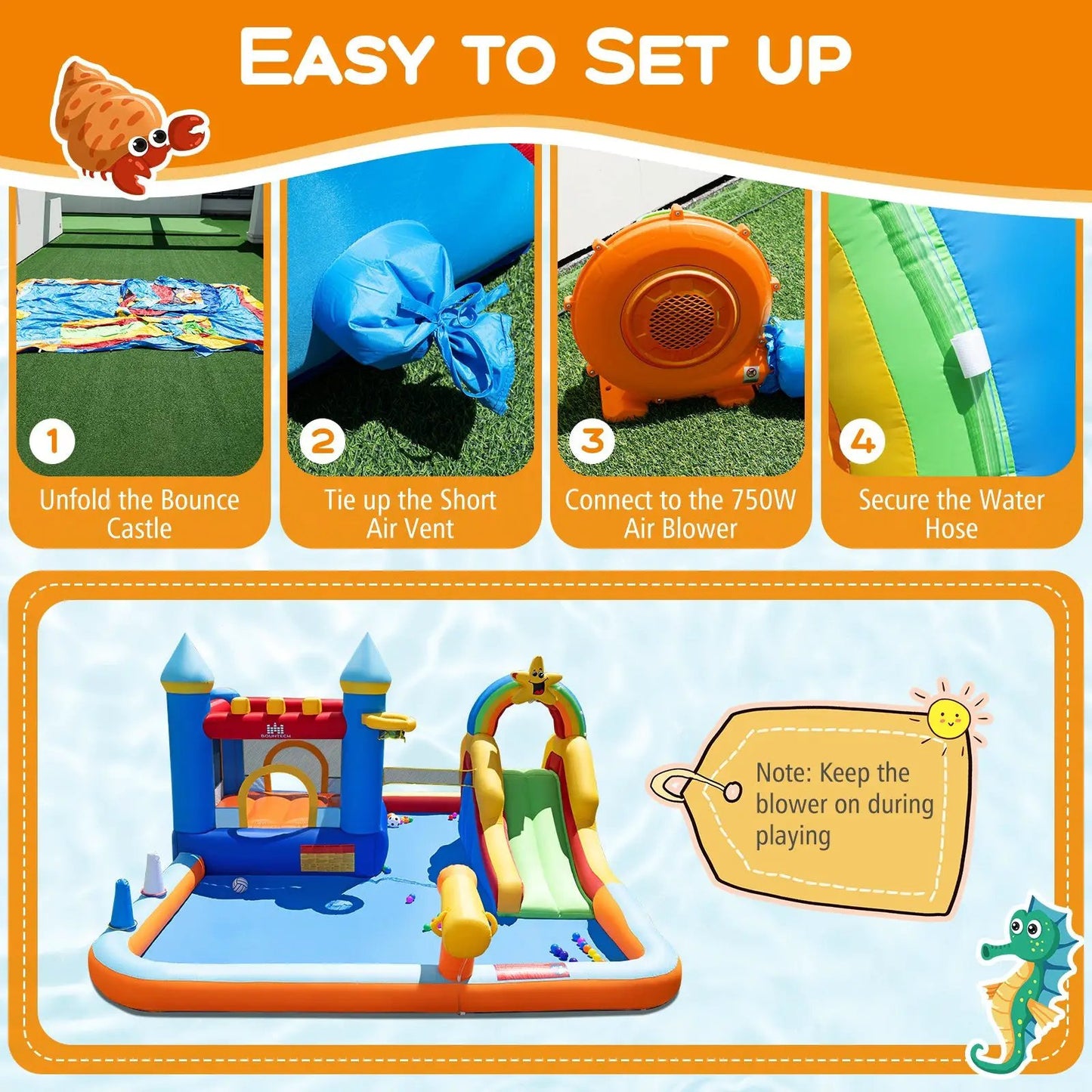 DirectDeals Inflatable Water Slide Park with Climbing Wall, 750W blower, bouncy castle on Tampa Home & Garden Store