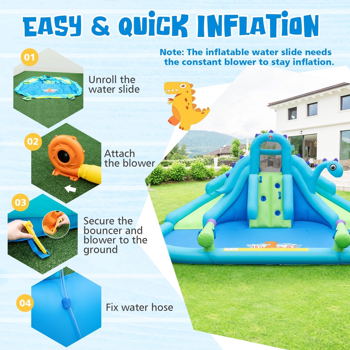Water slide with dual slides inflatable blue with green center, splash pool DirectDeals on Tampa Home & Garden Store