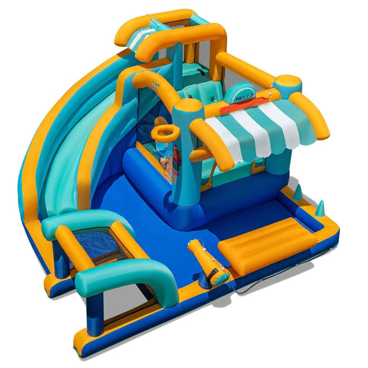 Inflatable water slide bounce house with water cannon in turquoise and orange DirectDeals on Tampa Home & Garden Store