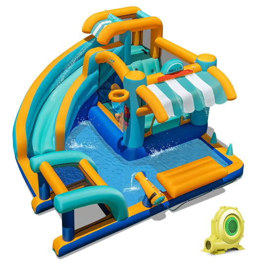 DirectDeals Inflatable Water Slide Bounce House with Blower in blue and yellow with pool on Tampa Home & Garden Store