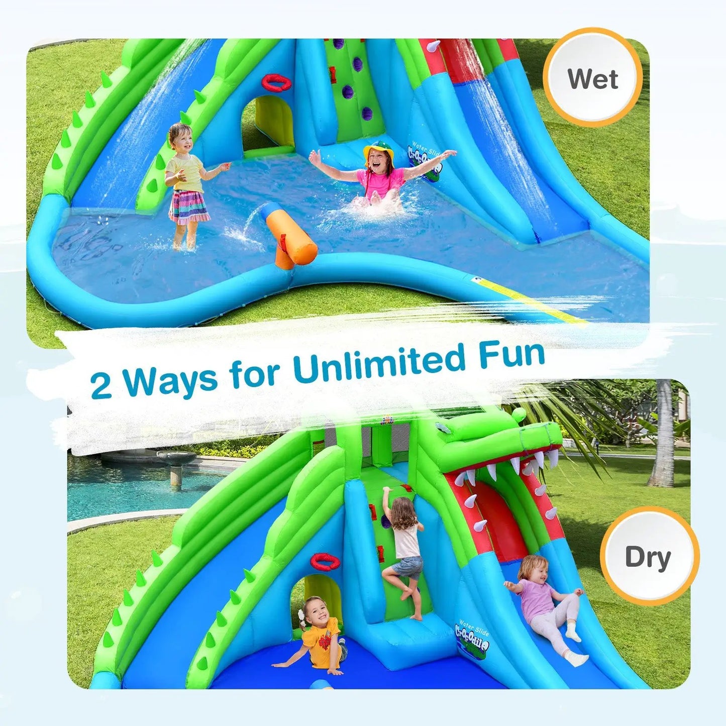 Inflatable crocodile water slide castle with 780W blower DirectDeals blue and green PVC on Tampa Home & Garden Store