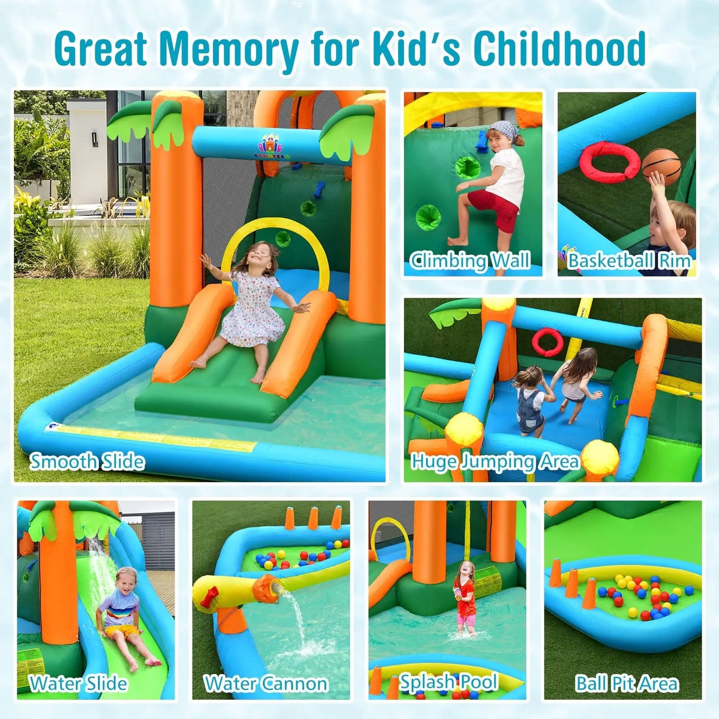 DirectDeals Inflatable Water Slide Park with Handrail in bright orange and blue for kids on Tampa Home & Garden Store