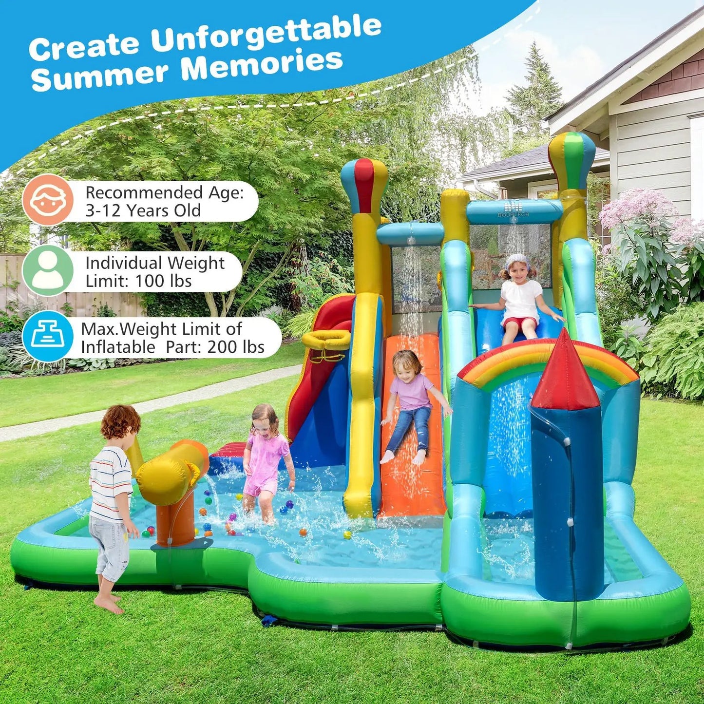 Inflatable Water Slide Park with double slides, colorful backyard fun on Tampa Home & Garden Store