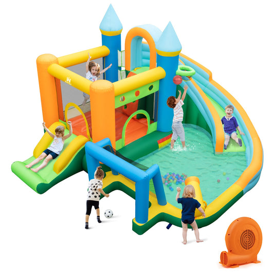 Inflatable Water Slide with Dual Slides and Splash Pool Bounce House with 680W Blower - Tampa Home & Garden Store
