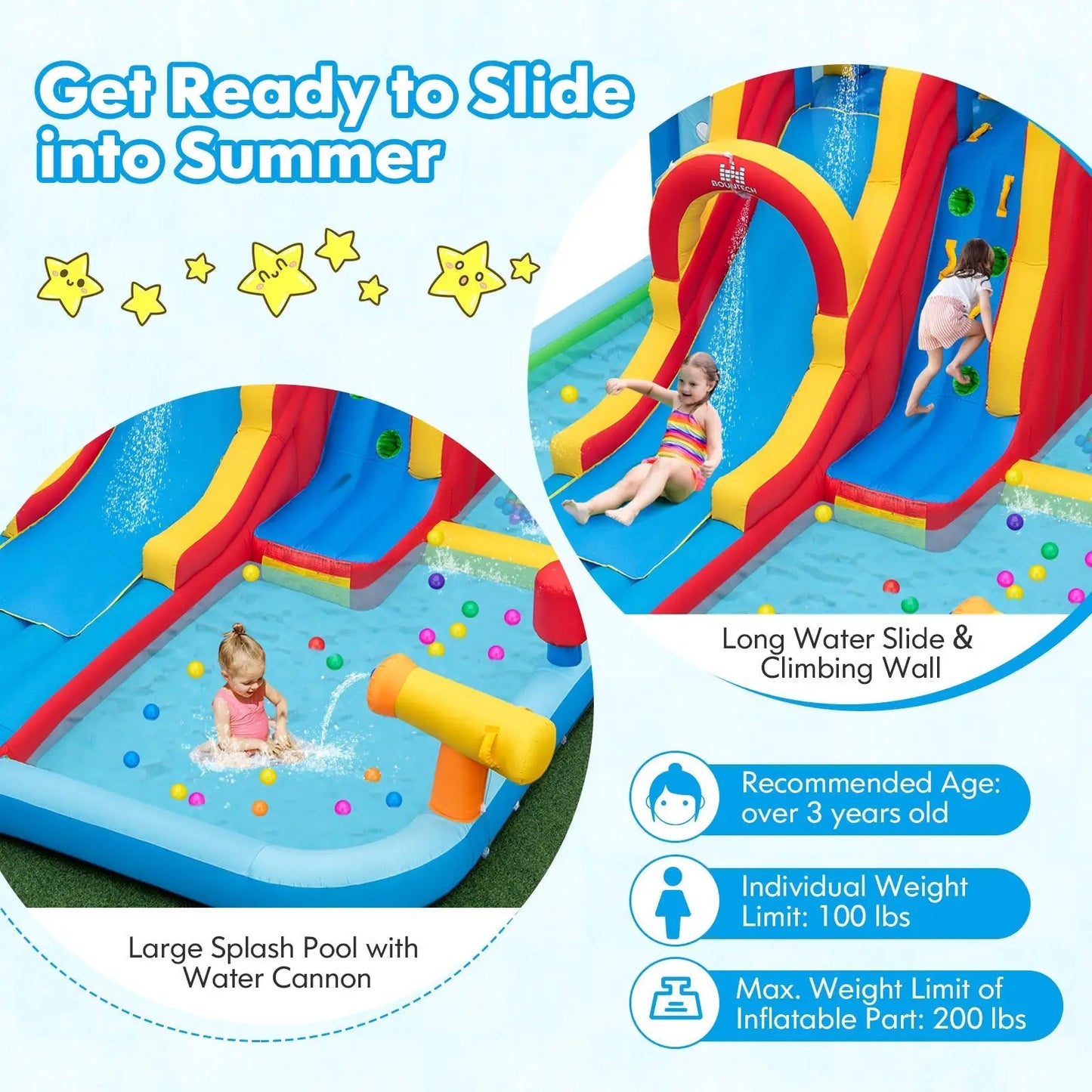 Inflatable Water Slide Park and Ball Pit; blue/yellow long slide with ball pit on Tampa Home & Garden Store