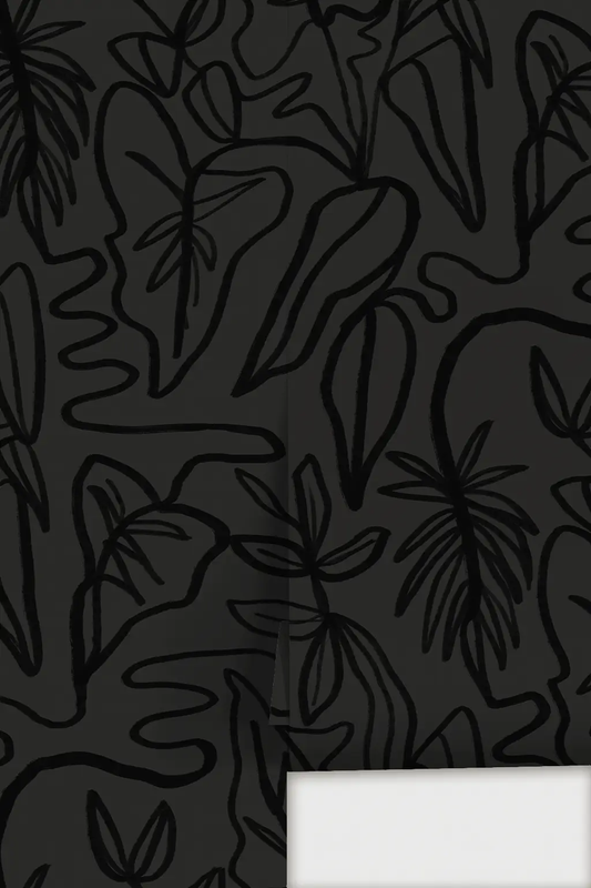 Inked Foliage Wallpaper Black Peel and Stick bold leaf outlines on dark gray background on Tampa Home & Garden Store