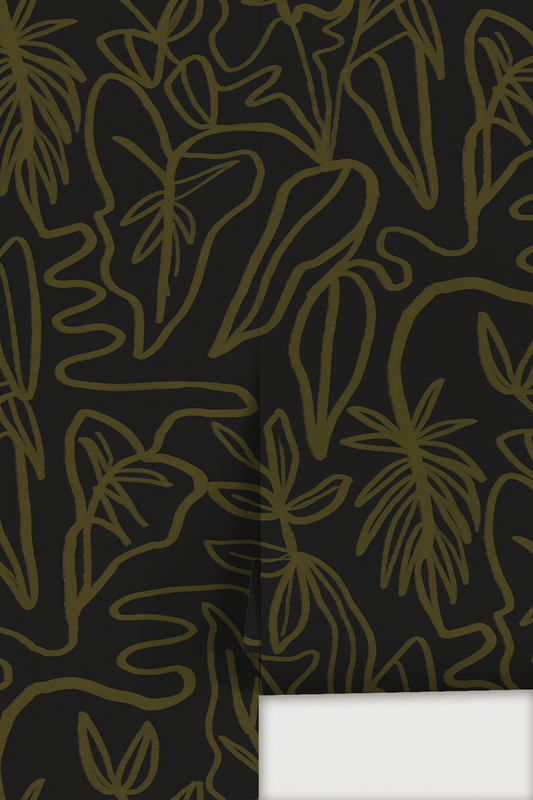 Inked Foliage Wallpaper, black & olive green - Tampa Home & Garden Store