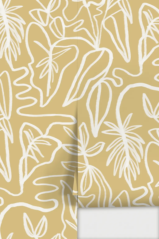 Wallpaper Inked Foliage butter yellow and white by Samantha Santana Creative on Tampa Home & Garden Store