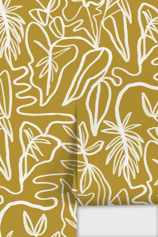 Wallpaper Inked Foliage mustard and white by Samantha Santana Creative on Tampa Home & Garden Store