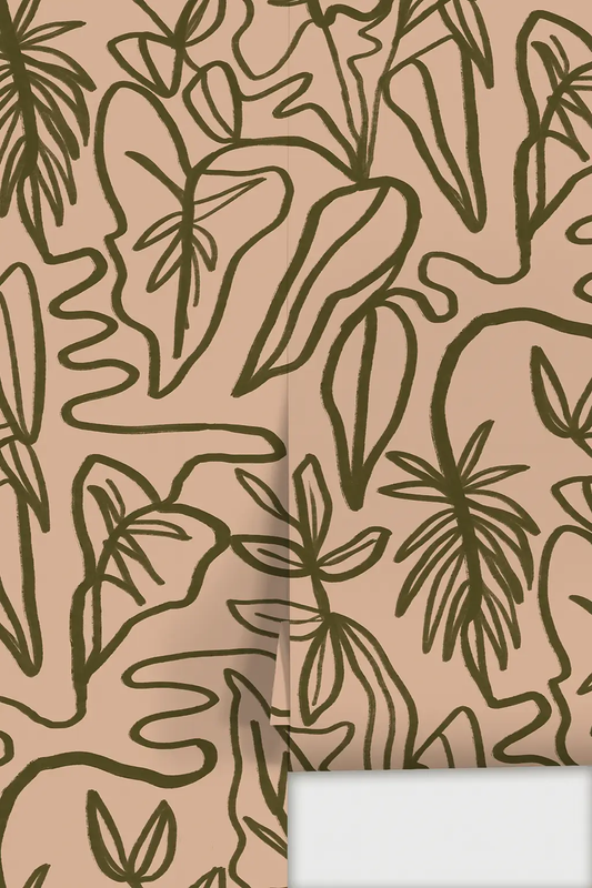 Inked Foliage Wallpaper in peach and olive green by Samantha Santana Creative on Tampa Home & Garden Store
