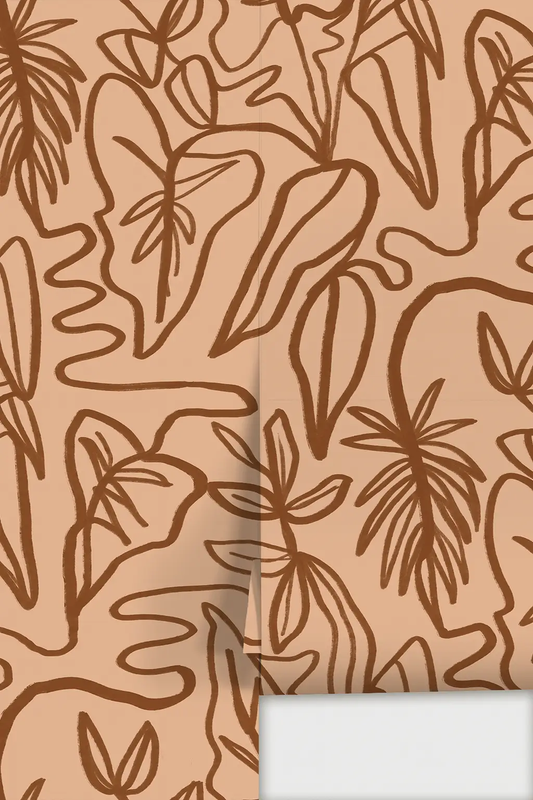 Inked Foliage Wallpaper peach and rust by Samantha Santana Creative, botanical leaf pattern on Tampa Home & Garden Store