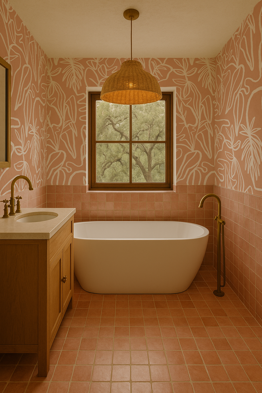 Inked Foliage Wallpaper, peach and white - Tampa Home & Garden Store