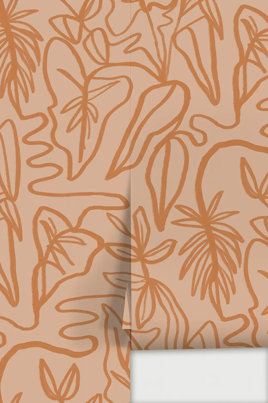 Inked Foliage Wallpaper Peach and Orange with abstract leaves on Tampa Home & Garden Store