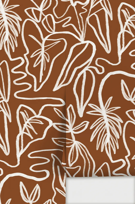 Wallpaper Inked Foliage rust and white pattern for walls on Tampa Home & Garden Store