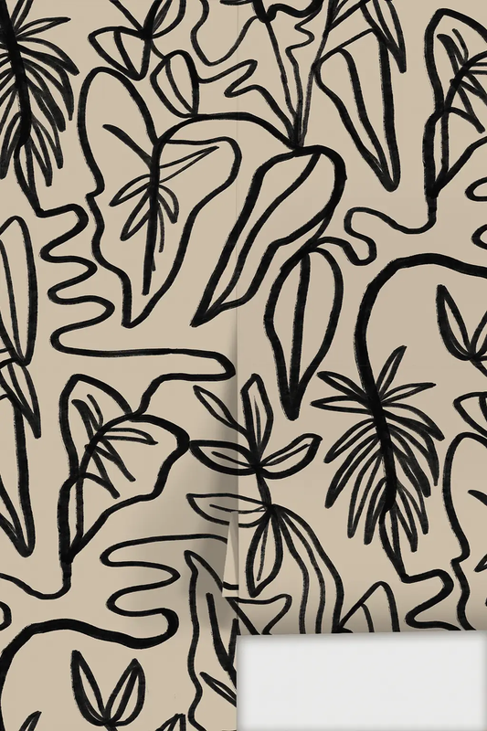 Wallpaper Inked Foliage tan and black tropical leaf pattern by Samantha Santana Creative on Tampa Home & Garden Store