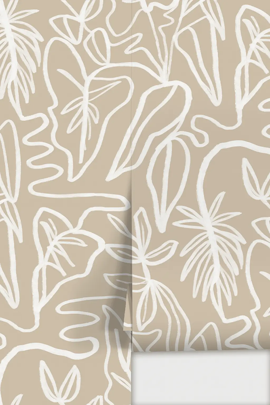 Inked Foliage Wallpaper tan and white abstract botanical pattern Samantha Santana Creative on Tampa Home & Garden Store