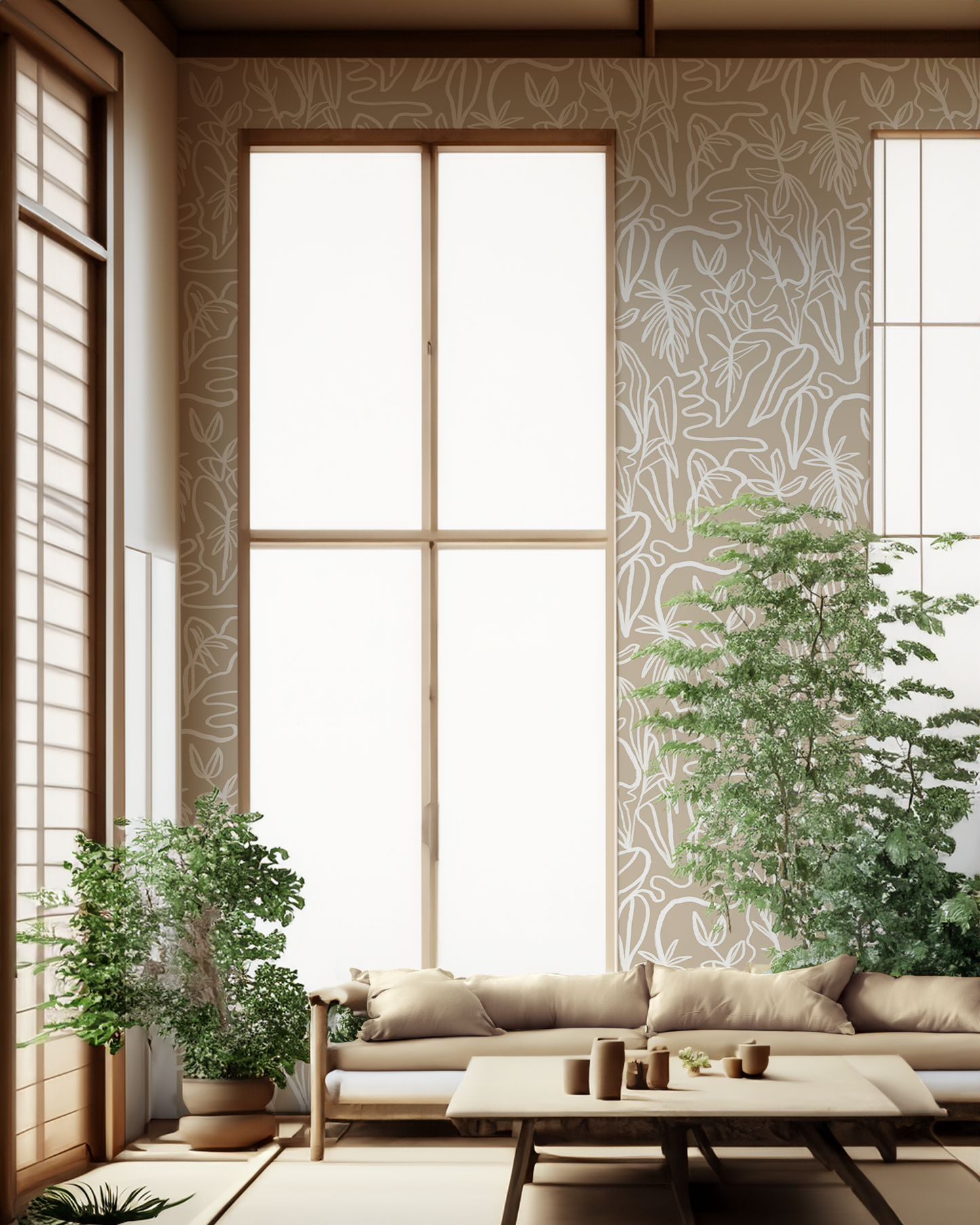 Inked Foliage Wallpaper, tan and white - Tampa Home & Garden Store
