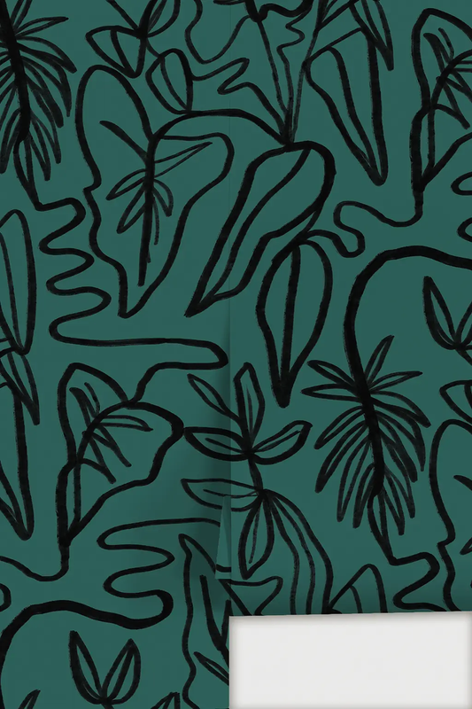 Wallpaper Inked Foliage Teal and Black pattern by Samantha Santana Creative on Tampa Home & Garden Store