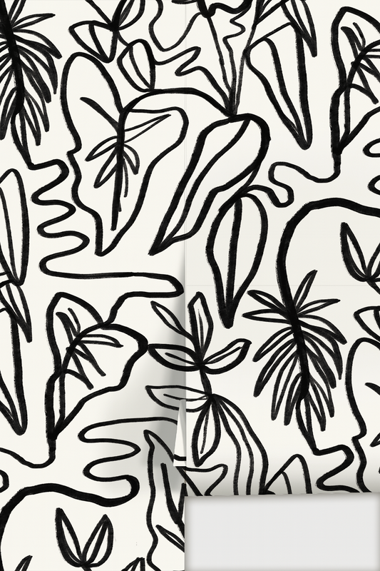 Inked Foliage Wallpaper, white and black - Tampa Home & Garden Store