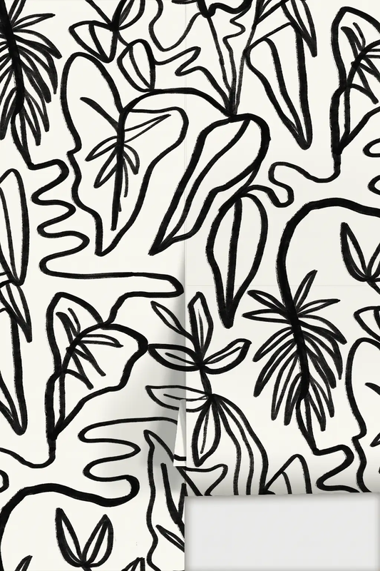 Wallpaper Inked Foliage black and white by Samantha Santana Creative on Tampa Home & Garden Store