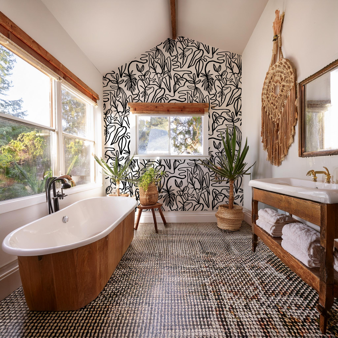 Inked Foliage Wallpaper, white and black - Tampa Home & Garden Store
