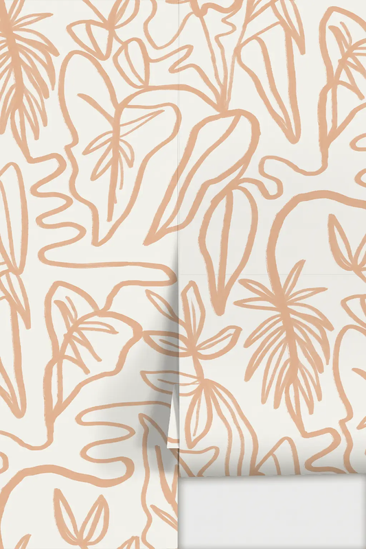 Inked Foliage Wallpaper white and peach by Samantha Santana Creative, wallpaper pattern on Tampa Home & Garden Store