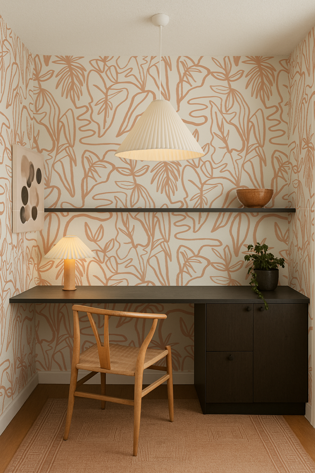 Inked Foliage Wallpaper, white and peach - Tampa Home & Garden Store