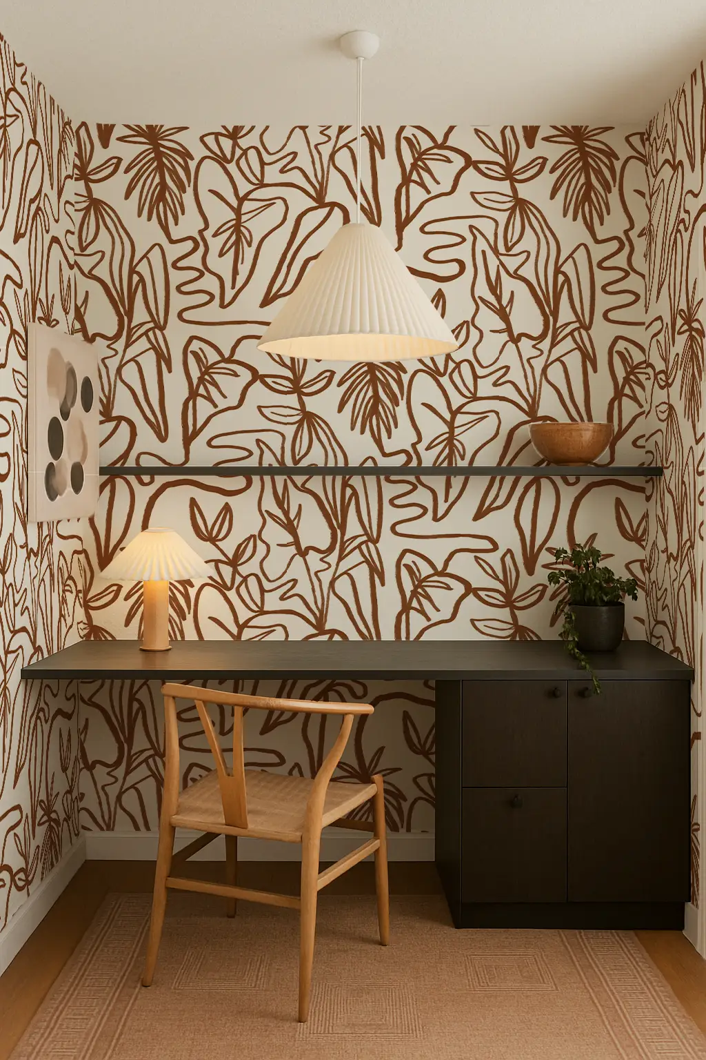 Inked Foliage Wallpaper white and rust, Samantha Santana Creative on Tampa Home & Garden Store