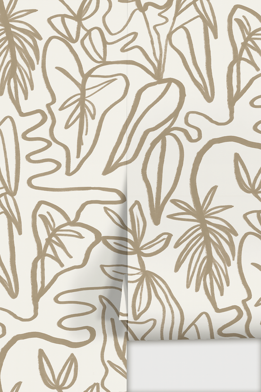 Inked Foliage Wallpaper, white and tan - Tampa Home & Garden Store