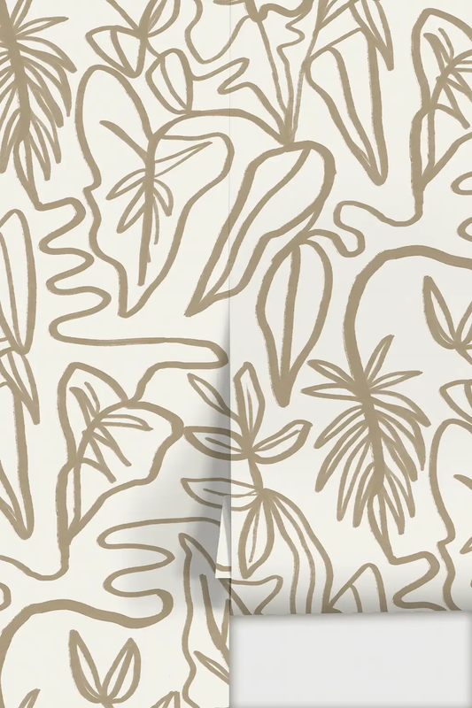 Wallpaper Inked Foliage white and tan leaf pattern by Samantha Santana Creative on Tampa Home & Garden Store