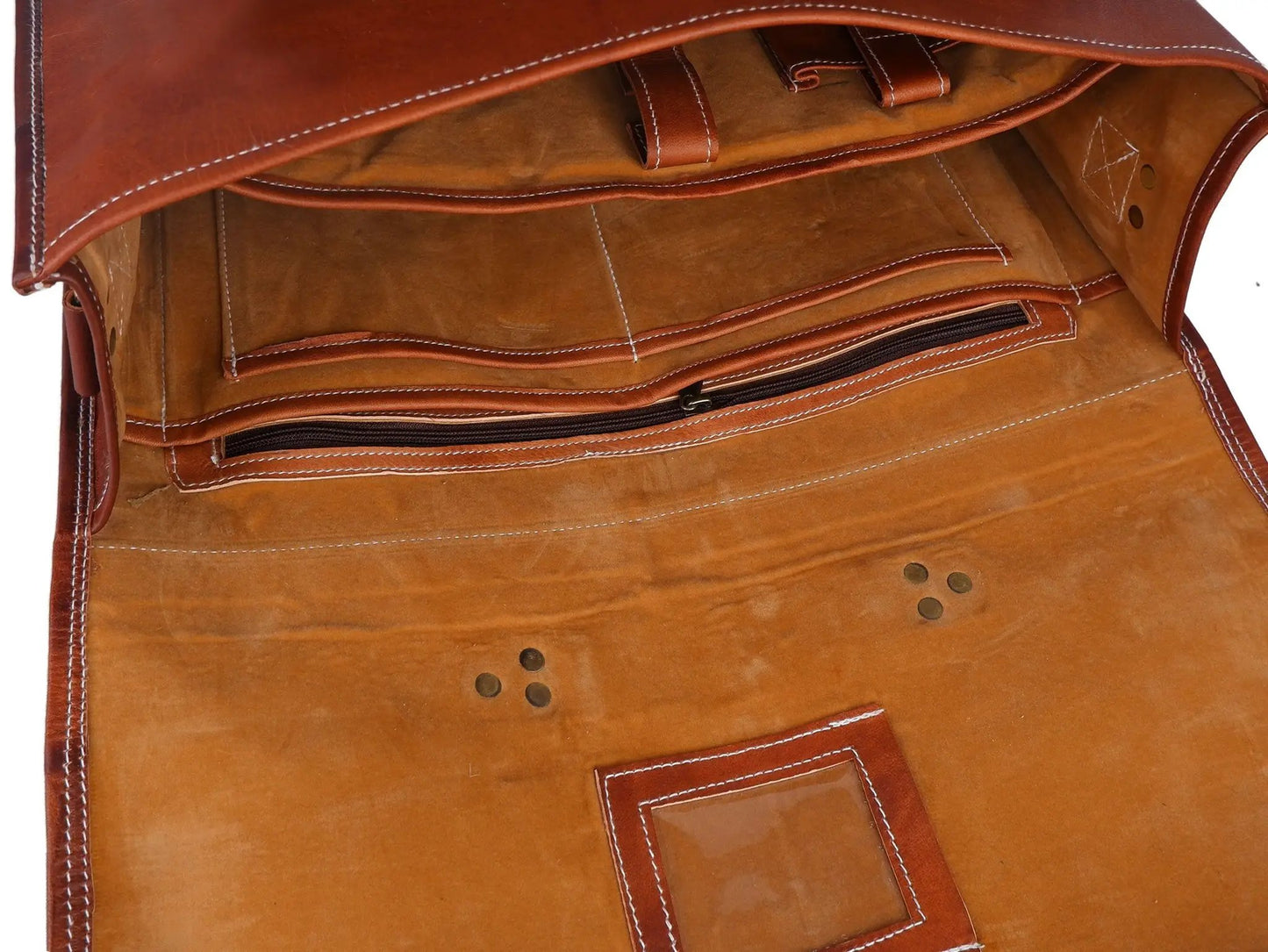 Exotic leather messenger bag for men with tan interior, zip pocket and ID window on Tampa Home & Garden Store