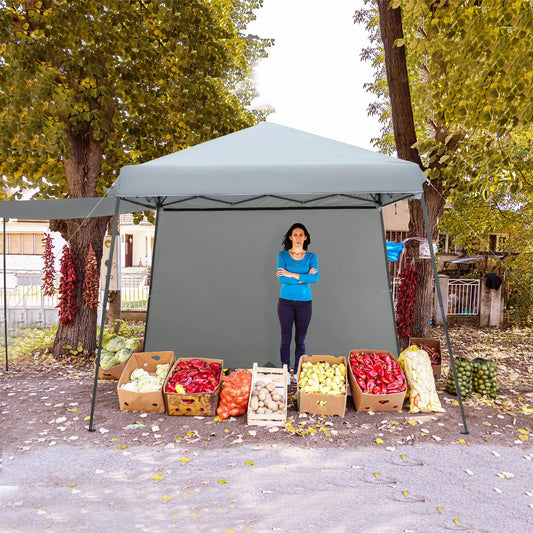 DirectDeals Patio 10x10ft instant pop-up canopy tent, gray with sidewalls at outdoor market on Tampa Home & Garden Store