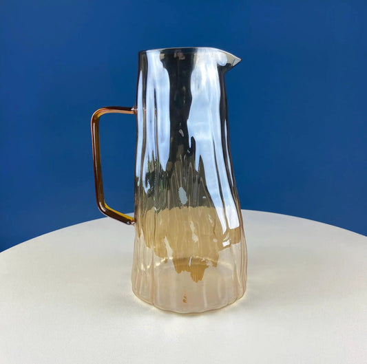 Iridescent Peach Bark Pattern Glass Pitcher Vase with copper-tone handle and textured glass on Tampa Home & Garden Store