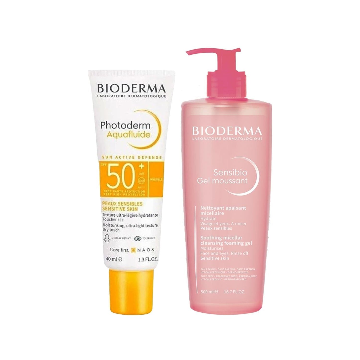 2-item Bioderma set: Sensibio Gel Moussant 500ml + Photoderm Aquodluide SPF50+ 40ml on Tampa Home & Garden Store