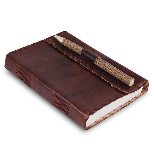 Carthage Leather Journal, brown leather cover with tan wrap strap by Classy Leather Bags on Tampa Home & Garden Store