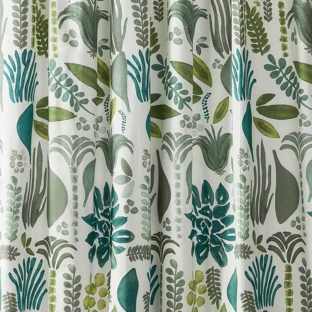 Cortina de ducha de algodón y poliéster de 72 x 72 pulgadas con estampado floral de hojas de jardín