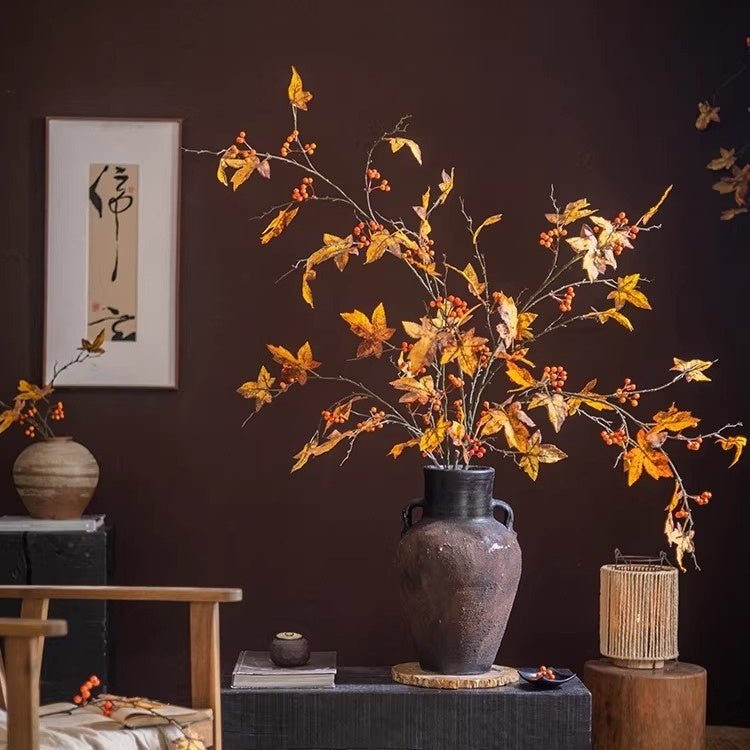 Autumn Maple Berry Branch 49.2 in tall with orange leaves and red berries in a vase RusticReach on Tampa Home & Garden Store