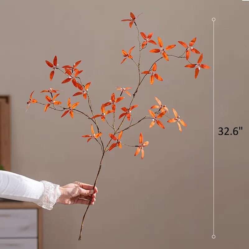 Autumn Pomegranate Leaf Stem by RusticReach, orange artificial plant, 32.6in tall on Tampa Home & Garden Store