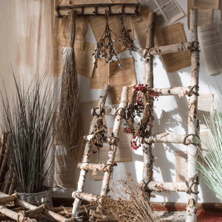 White Birch Wood Decorative Ladder pair by RusticReach with natural birch and rope rungs on Tampa Home & Garden Store