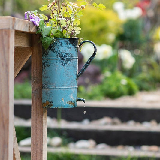 Rustic blue iron flower pot with handle hanging planter by RusticReach on Tampa Home & Garden Store