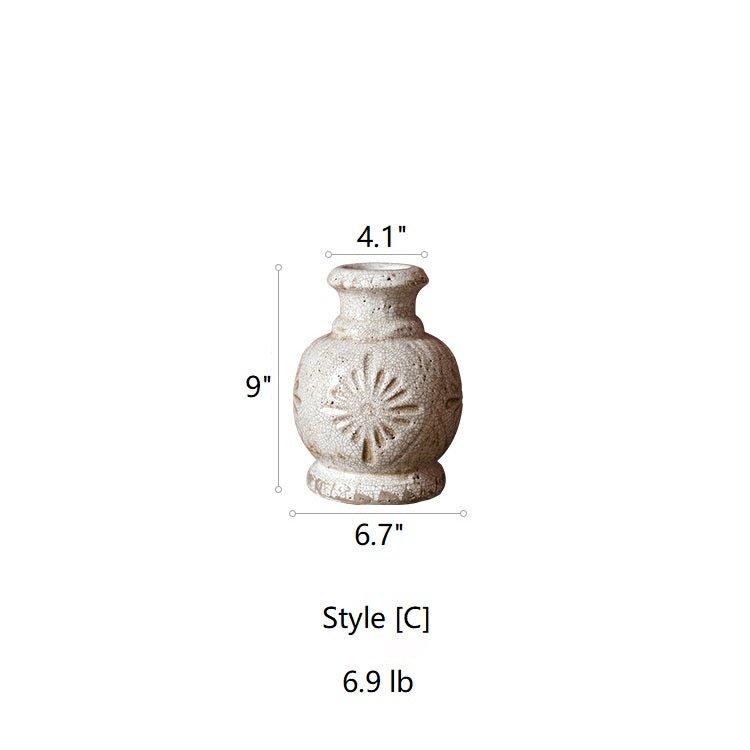 Carved Floral Vase in White ceramic by RusticReach; 9 in tall with floral motif and 6.7 in base on Tampa Home & Garden Store